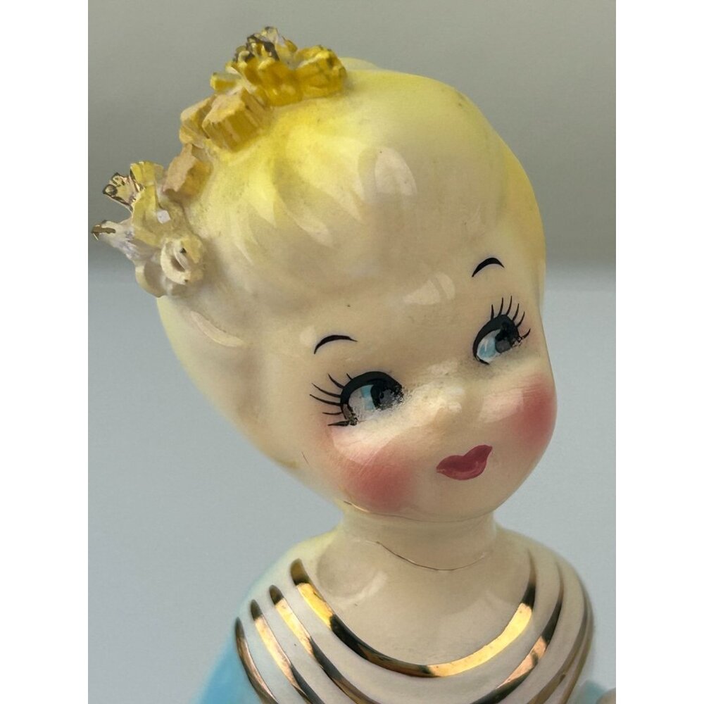 Victoria Ceramics Blue Dress Lady Figure w/ Fan Spaghetti Ceramic REPAIRED READ - Picture 16 of 16